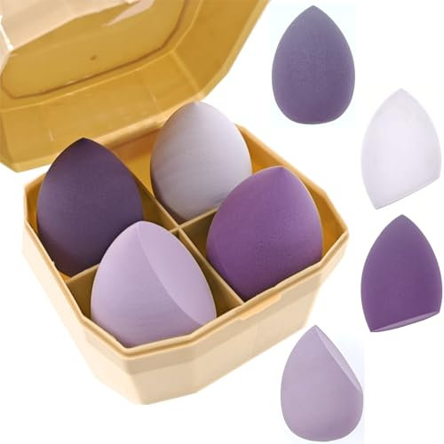 ZHIYE 4 Pack Makeup Sponge, Latex Free Beauty Makeup Blending Sponges Blender Foundation Sponge Concealer Sponges for Creams, Liquid, Powders, Purple Style