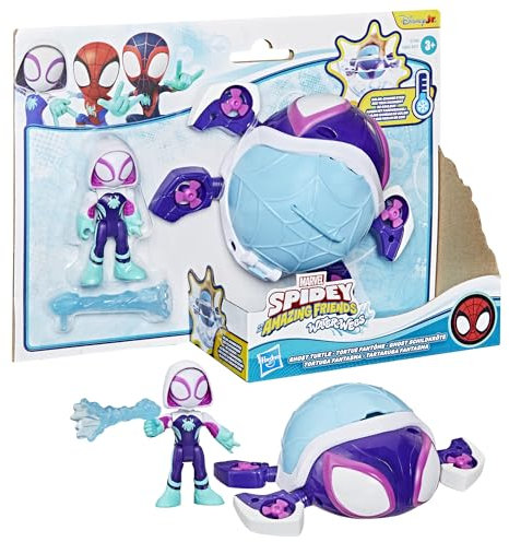 Marvel Spidey und Seine Super-Freunde – Water-Webs Ghost Spielzeug mit 7,6 cm Figur & Schildkröten-Fahrzeug – Farbwechsel-Augen – Netz-Accessoire – Inspiriert von Disney Jr.