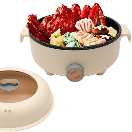 1.5l Elektrische Hot Pot Mit Dampfgarer,Dampfgarer,Antihaft Mini Elektropfanne,Zum Kochen,FüR Braten/Ramen/Fondue/Suppe,FüR Wohnheim/Camping/Haus (khaki)