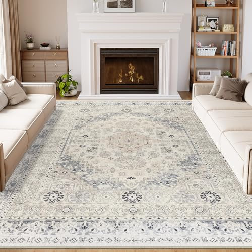Capslpad Grau Vintage Teppich Wohnzimmer 200x300cm Retro rutschfest Kurzflor Kunstwolle Teppich Waschbar Weich Schlafzimmer Teppiche für Wohnzimmer Schlafzimmer Büro Bereich Esszimmer