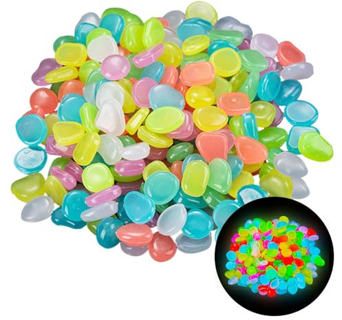 Lot de 500 mini pierres de galets phosphorescentes pour aquarium, gravier décoratif pour la maison, la terrasse, l'aquarium, l'allée d'aquarium et le jardin (multicolore)