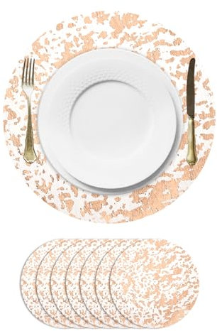 QUARKZMAN 8 Sets de Sets de Table Ronds Jetables en Or Rose, 33cm/13 Sets de Table en Maille Fine à Paillettes Métalliques Pressées Décoratifs pour Fêtes Mariages Noël Thanksgiving