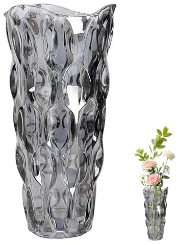 Boho Blumenvase,24cm Boho Moderne Vase Nordic Boho Floral Handmade Flower Arrangement Hydroponic Ornament,Nordic Hohe Blumen Vasen Groß Tulpen Sträuße Glasvasen Deko Geschenk für Hochzeit (Grau)