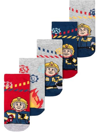 United Labels Feuerwehrmann Sam Socken für Jungen - Kinder Sneaker Kindersocken Söckchen (5er Pack) (DE/NL/SE/PL, Numerisch, 27, 30, Regular, Mehrfarbig)