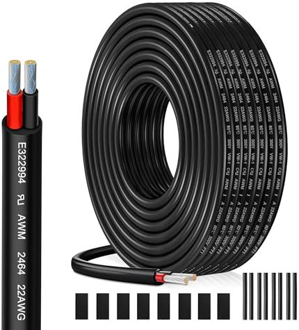 HuLuWa Cable Eléctrico 22 AWG 2 x 0,34 mm² UL2464-10 Metros, 2 Conductores de Cobre Estaño, 300V, Ideal para Iluminación LED Auto, Casa y Aplicaciones Exteriores