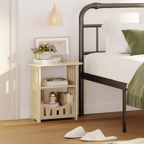 Dripex Slim End Table with Storage Shelf Basket, Narrow Bedside Table Small Spaces, 3-Tier Narrow Nightstand for Living Room, Bedroom, Bathroom, Balcony