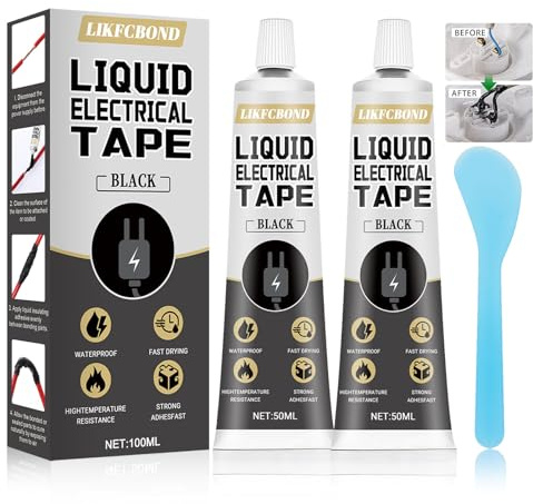 LIKFCBOND Adesivo Isolante Liquido, 2 Pezzi 50 ML Gomma Liquida Nera, Rivestimento Isolante per Cavi, Asciugatura Rapida e Impermeabile, Adatto a Tutti i Tipi di Cavi e Apparecchi Elettrici