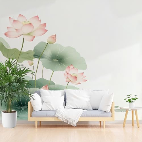 Gaqinhh Fleurs de Lotus Papier Peint Panoramique 400 x 280 cm (L x H) Animaux Grenouille Feuille de Lotus Salon Canapé Chambre Fond Décoration Murale Papier Peint Panoramique 3D