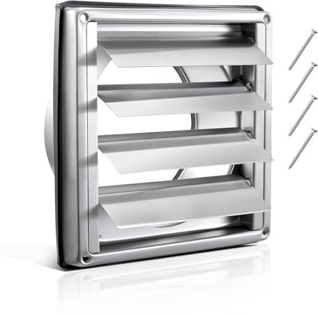 VEVOR Cubierta de Ventilación de Pared de 145 mm, Cuadrada, con Rejilla de Ventilación, de Acero Inoxidable de Primera Calidad y Junta de Goma Antirruido, para Casa, Baño, Garaje, Cocina y Sótano