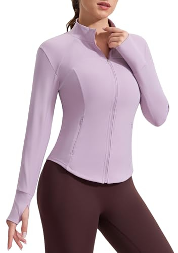LUWELL PRO Womens Running Jackets Long Sleeve Gym Tops Zip Sport Jackets Fitness Breathable Yoga Cropped Tops with Thumb Holes,O4800Light Pink,S