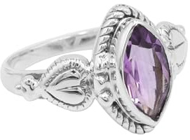 Jay Jools Bague améthyste pour femme - Argent sterling 925 taille marquise - Pierre de naissance vintage en forme de cœur