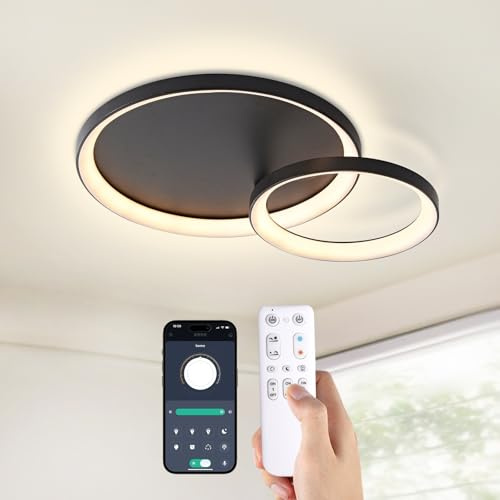 RRBEST Plafoniera LED Soffitto Moderna, Dimmerabile Lampadario LED Soffitto con Telecomando, 3000K-6000K, Design Geometrico per Camera da Letto, Soggiorno, Salone, Cucina,42CM/28W Rotonda
