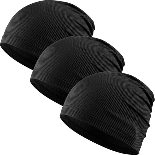 WTACTFUL Cooling Skull Cap for Men Women Breathable Running Caps Sweat Hat Skull Caps Thin Slouchy Beanie for Dreadlock Cycling Motorcycle Riding Hiking Helmet Liner Sport 3Pack Black