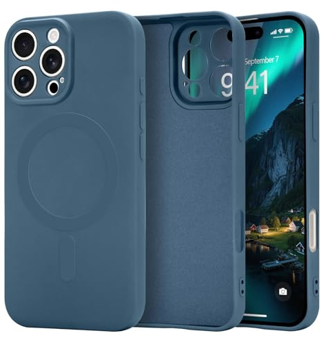 Urarssa Magnetic Case for iPhone 16 Pro Max, Liquid Silicone, Navy Blue | Compatible with Magsafe, Premium Gel Rubber Silky-Soft Touch Phone Case, Anti-Scratch Shockproof Drop Protective Phone Cover