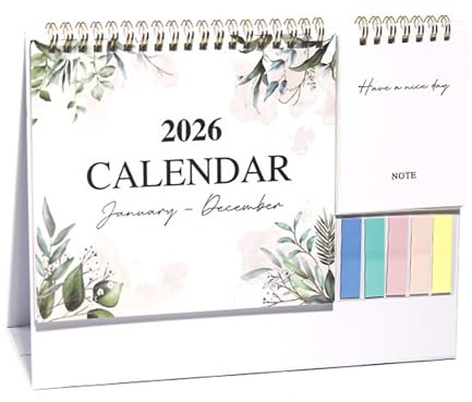 GmwyCzV Calendario Sobremesa 2026, Enero - Diciembre Calendario de Mesa 2026, Multifuncional Calendarios con Mini Notas y Etiquetas de Colores, para Oficina, Hogar, Escuela