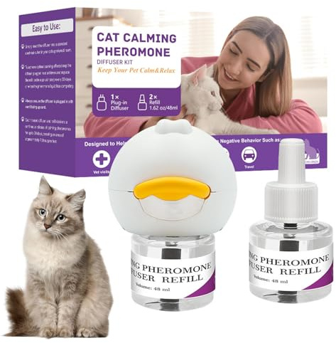 AURIVEE Katzen Beruhigungs Diffusor, Steckdosen Pheromon Lösung mit 2 Nachfüllungen - Stressabbau für Katzen, Reduziert Kratzen & Unsauberkeit, 30 Tage Kontinuierliche Wirkung