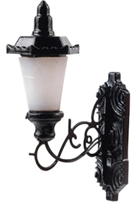 MagiDeal Miniatur-Wandlampe, Gartenlampe, Modell, Vintage-Dekoration, Leuchtend für 1/87 Puppenhaus, Diorama, Sandtisch, Architektur, Gebäude, Schwarz Warmes Licht