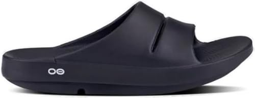 OOFOS OOlala Women's Sandal - Lightweight Recovery Footwear - Reduces Stress on Feet, Joints & Back - Machine Washable, Jet Black, 13 Women/11 Men