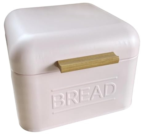 Colcolo Bread Food Storage Box, Vintage Metal Bread Bin with Lid, Power Coated Iron with Painted Text, Kitchen Storage Retro Multipurpose Organization Bread Bin for Kitchen, Light Pink