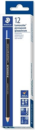 STAEDTLER 108 20-3 Lumocolor glasochrom Trockenmarker, 12 Stück im Kartonetui permanent, blau