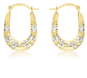 CARISSIMA Women's 9ct 2 Colour Gold Patterned Creole Earrings