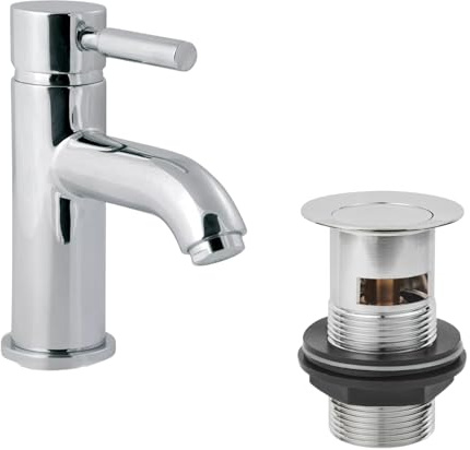 Deva VSN113 Vision Mono Basin Mixer Tap with Press Top Waste Chrome Finish