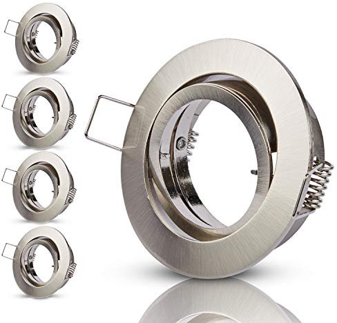 TEVEA PREMIUM Einbaurahmen - LED Einbaustrahler - 230v - Halogen Einbauleuchten - Schwenkbar - aus Metall - Edelstahloptik - Bajonett Verschluss (5er-Set) - Edelstahloptik