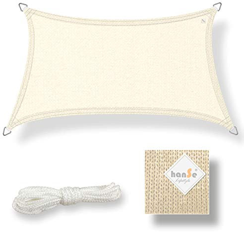 hanSe Sonnensegel trapezförmig, Segeltuch Trapez, 3/4x3m in Creme, aus HDPE Gewebe, wetterbeständig mit UV Schutz und Sonnenschutz für Garten, Balkon und Terrasse