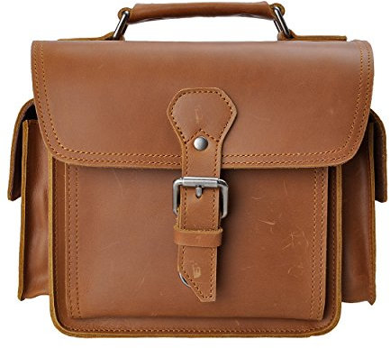 ZLYC Vintage DSLR SLR Tasche Abnehmbare Stoßfest Polster Echtleder Kameratasche Messenger Bag(Braun),M