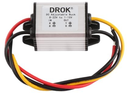 DROK Waterproof DC Buck Converter Voltage Regulator 8-22V to 3-15V 5V 12V 3A Adjustable Output Power Supply Transformer Step-Down Volt Module Board for Car Auto Vehicle Motor Regulated SR