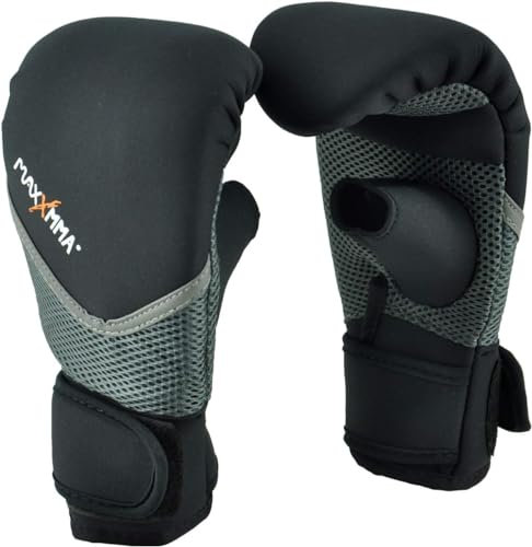 MaxxMMA Neopren Waschbare Boxhandschuhe, Handgelenkschutz, Ideal für Anfänger, Boxsack-Training, Fitness-Workout (Schwarz, S/M)