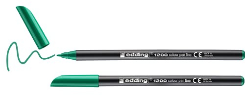 edding 1200 Fasermaler fein - grün - Packung mit 2 Stiften - Rundspitze 1mm - Filzstift zum Zeichnen und Schreiben - für Schule, Mandala