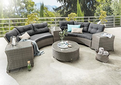 Destiny Loungeset Rio halbrund, 2 Schenkel, 3 Beistelltische, 1 Tisch Ø90x38cm