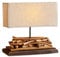 Loberon Tischlampe Caribou - Maritime Lampe Mit Treibholz - Eckiger Lampenschirm - Jedes Stück Ein Unikat - Holz, Baumwolle & Leinen - Höhe 39 cm