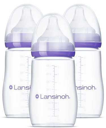 Lansinoh Momma Breastmilk Feeding Bottle with NaturalWave Nipple, 8 Ounce, 3 Count, BPA Free and BPS Free