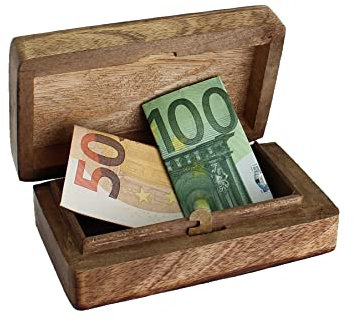 Budawi® Holztruhe Trickbox aus Mangoholz mit Trick zum Öffnen Holzbox Geschenkbox Geld Schachtel