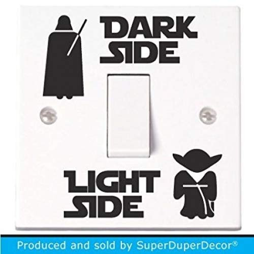 SuperDuperDecor Star Wars Light Switch Stickers. Black, Colour, or Glow-in-the-Dark. decal child room lightswitch wall vinyl dark side darth vader yoda BLACK & WHITE