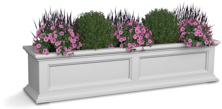 Mayne Fairfield 4ft Window Box - White - Durable Self Watering Resin Planter with Wall Mount Brackets, Plastic (5823-W)