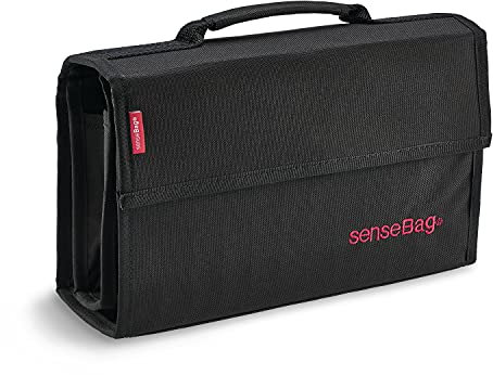 transotype senseBag Wallet, schwarze Tasche für bis zu 72 Marker, mit abgenähten Stiftfächern, aus abwaschbaren Polyestergewebe