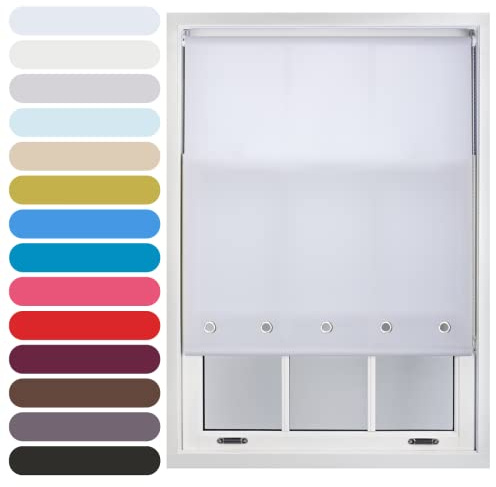 FURNISHED Daylight Roller Blind with Round Eyelets Trimmable, White, 90W x 165H cm
