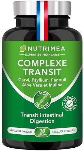Laxatif Puissant BIO | Complexe de 5 Plantes + Prébiotiques | Contre Ballonnement & Constipation | Transit Naturel | Nutrimea | 90 Gélules Vegan | Fabriqué en France