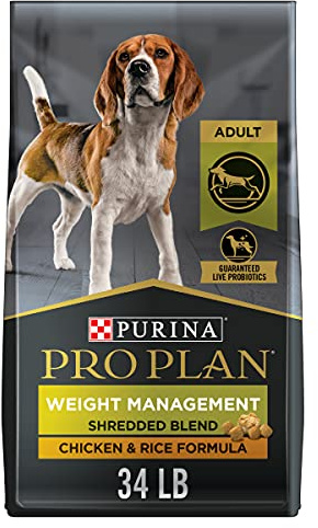 Purina Pro Plan Weight Management Dog Food Dry, Shredded Blend Chicken and Rice Formula - 34 lb. Bag