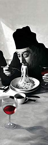 1art1 Kochkunst Poster Spaghetti, Rotwein, Don Camillo Kunstdruck Bild 158x53 cm