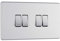 BG Electrical Quadruple Wall Light Switch, 2 Way, Screwless Front Plate, Slim Profile, Premium Flatplate, Brushed Steel, 20A, 16AX, FBS44