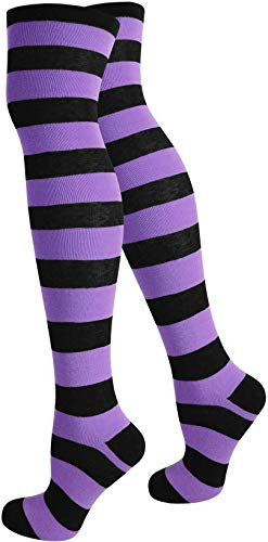 normani Top modische Damen Overknees in verschiedenen Designs/Baumwolle mit Elasthan Auswahl Farbe Schwarz/Lila/Breit Größe OneSize