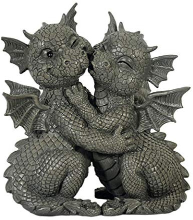 Süsser Gartendrache Liebespaar küsst sich Drache Figur Gartenfigur Liebe