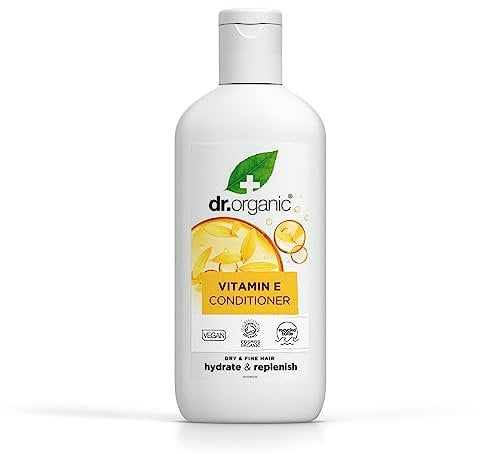 Dr Organic Vitamin E Conditioner, Hydrating, Dry & Fine Hair, Natural, Vegan, Cruelty-Free, Paraben & SLS-Free, Recyclable & Recycled Ocean Bound Plastic, Certified Organic, 265ml, Packaging may vary