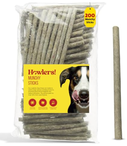 Howlers Natural Rawhide Munch Sticks Dog Treats, 12.5 cm, Pack of 100 | Natural rawhide chews, 12.5 cm sticks, Pack of 100, Long-lasting chew treat, Supports chewing activity, Suitable for dogs