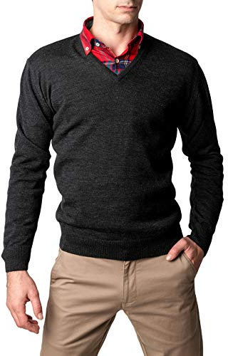 Dipuman Jersey Basico Caballero Liso Cuello Pico Manga Larga (XL, Marengo)