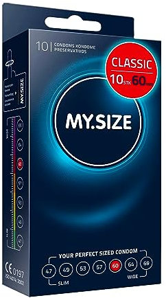 MY.SIZE Classic Condones talla 5 | Ancho 60 mm | Paquete estándar 10 unidades | Preservativos premium extra delgados | Ultra sensibles y delicados | Grosor 0,07 mm | Veganos